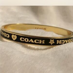 Coach Black and Gold Heart Bangle Bracelet